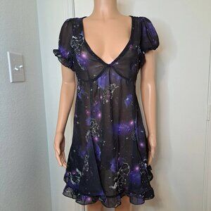 Dolls Kill Horoscopez Babydoll Frills Sheer Mesh Dress Distressed Size L